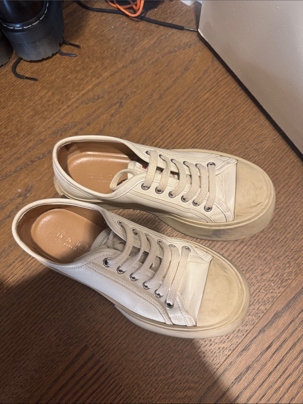 Marni Cream Leather Platform Sneakers